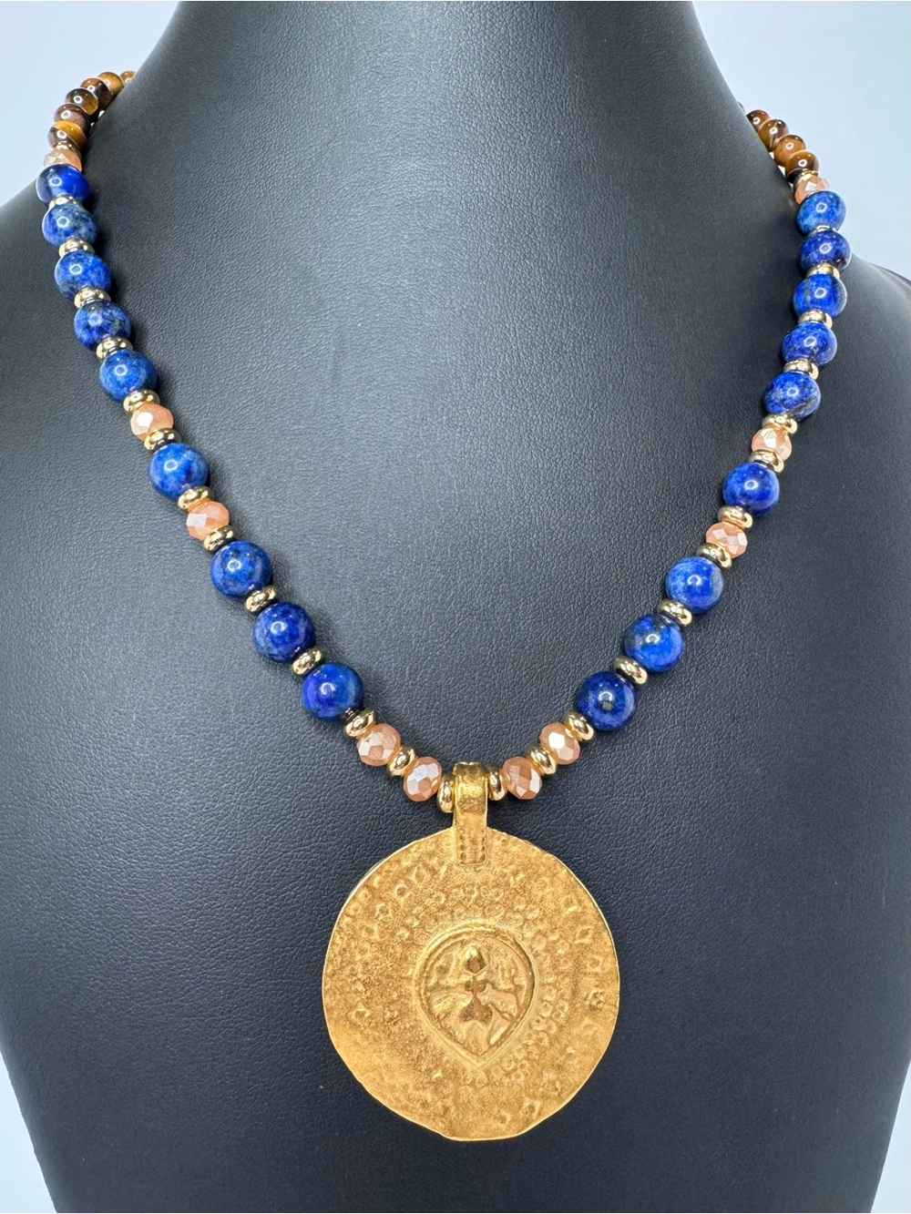 Ancient Artifact Medallion Lapis Lazuli, Crystal, Tigereye Artisan OOAK Necklace